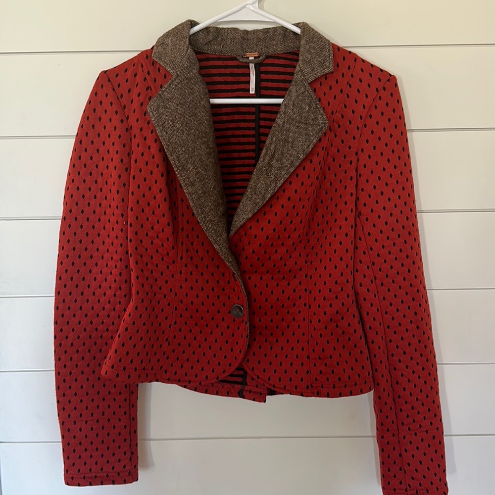 Free people XS red/orange jacket with with tweed details